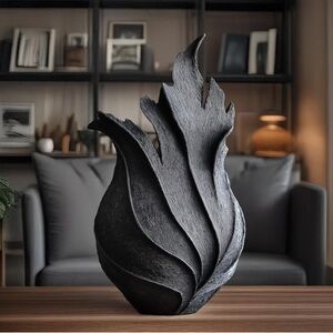 Modern Black Decorative Vase - Wave Design Home Decor Accent